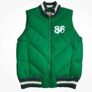 Victoria's Secret TRUE PINK LOVE Down Puffer zip Vest collegiate green NEW M/L